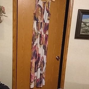 Full length halter top floral print dress